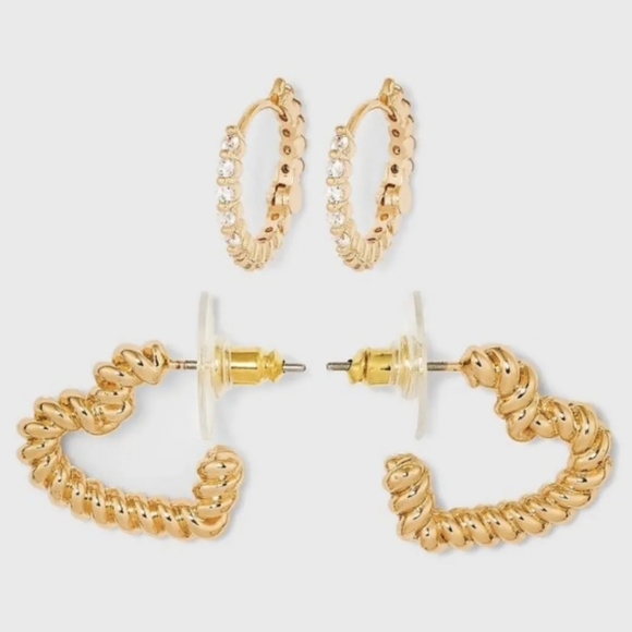 Baublebar Crystal Hoop and Twisted Heart Earrings Gold SUGARFIX BN - Picture 2 of 3